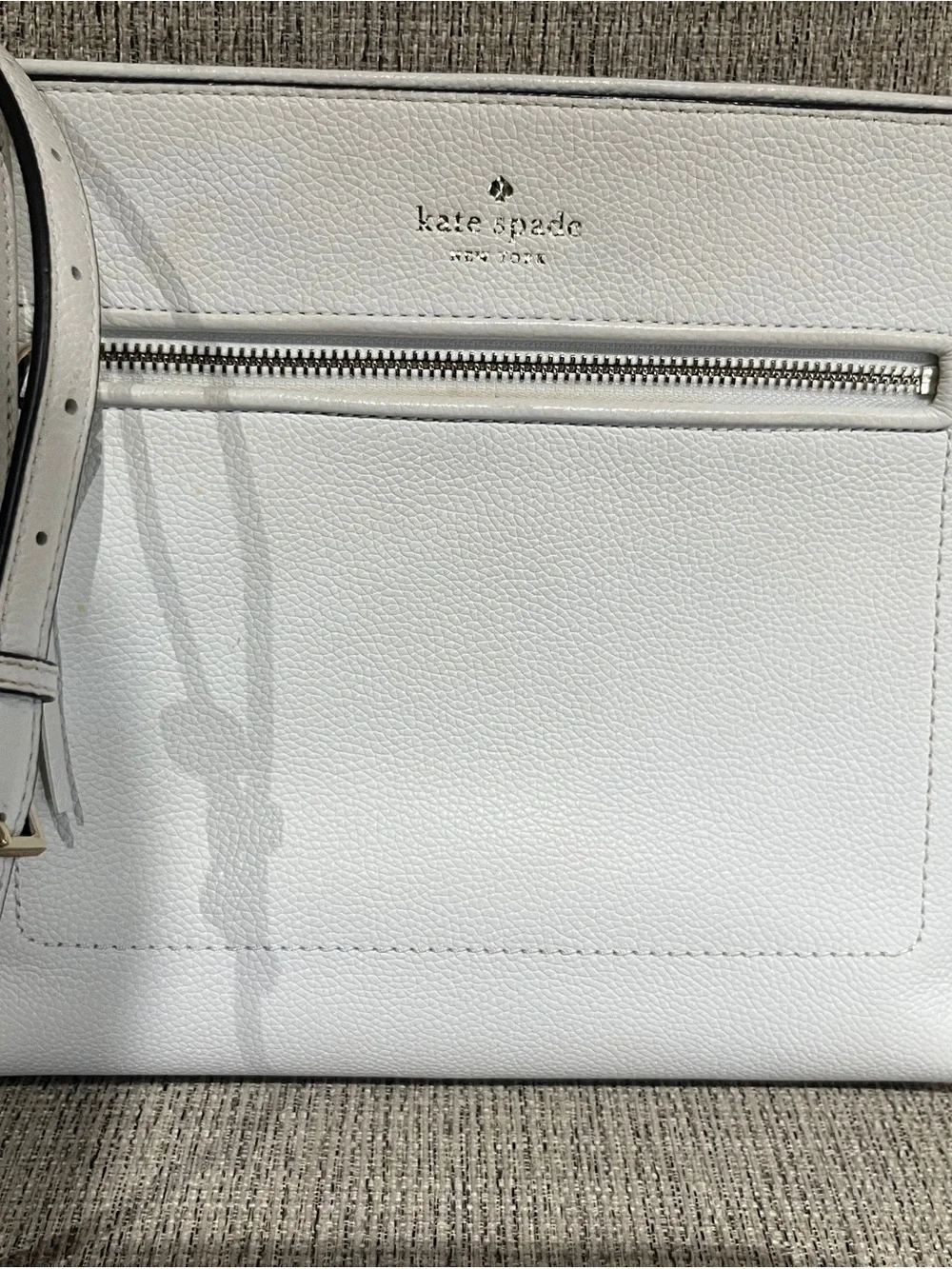kate spade white pebbled leather tote with front zip